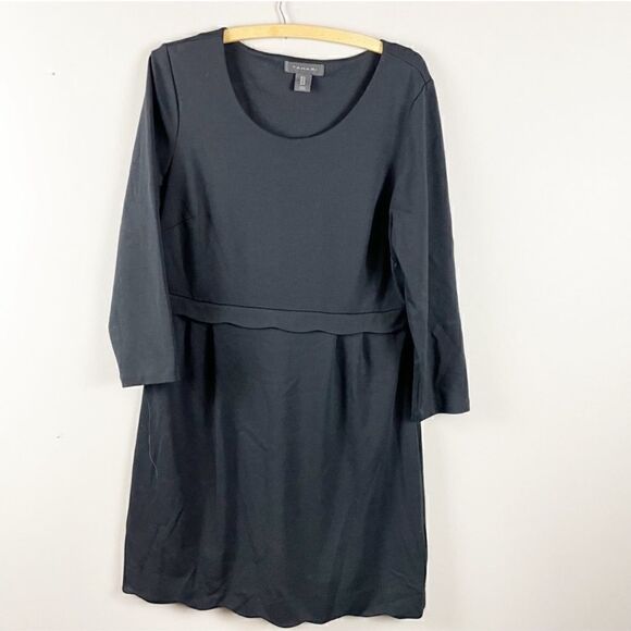 Tahari scoop neck scalloped hem 3/4 sleeve black dress plus size 14 - Picture 1 of 11